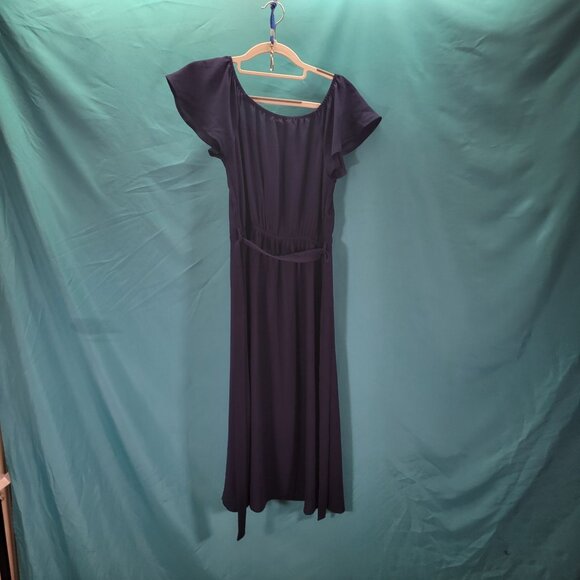Monteau Womens Navy Button-Down Maxi Dress With Flutter Sleeves Belt & Slit Size - Picture 7 of 9